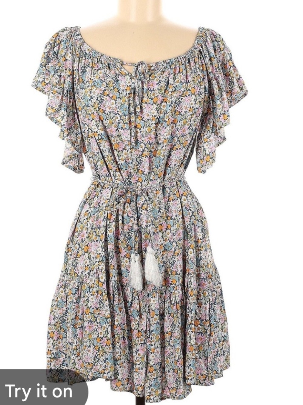 Rachel Zoe Floral Off-Shoulder Tie-Waist Dress in Multi Floral